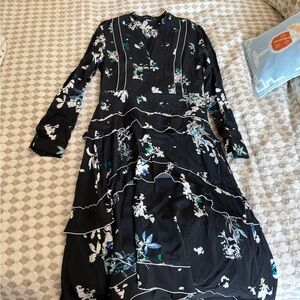 Proenza Schouler Black Floral Long Sleeve Dress